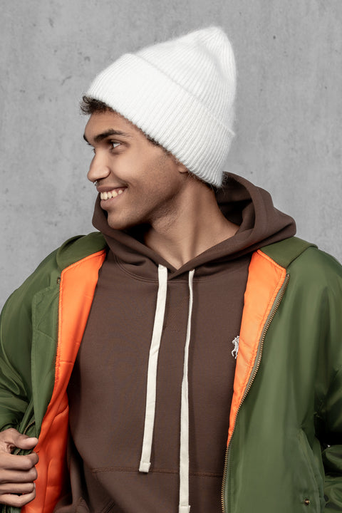 Men's White Mohair Beanie