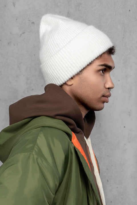 Men's White Mohair Beanie