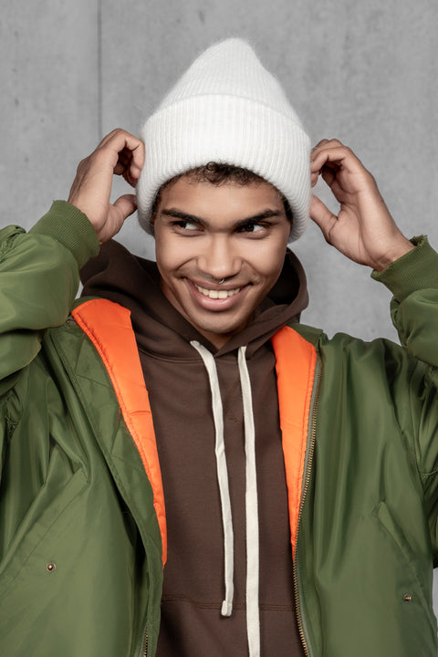 Men's White Mohair Beanie