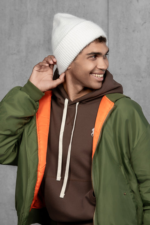 Men's White Mohair Beanie