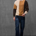 Man wearing ENEX Ridge caramel cable knit color block sweater (1 of 6)