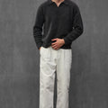 Man wearing ENEX Teddy graphite boucle polo sweater (1 of 6)
