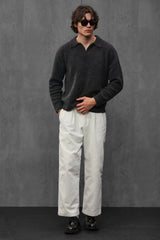 Men's Graphite Boucle Polo Sweater