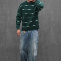 Man wearing ENEX Cadence green striped merino wool sweater (1 of 6)
