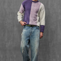 Man wearing ENEX Ridge lavender cable knit color block sweater (1 of 6)