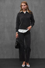 Women's Graphite Boucle Polo Sweater