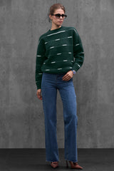 Women's Green Striped Merino Wool Sweater