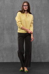 Women's Yellow Boucle Polo Sweater